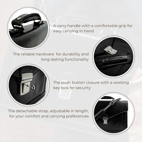Time Resistance Leather Briefcase for Men - Business Laptop Bag - Italian Handmade Leather Bag - Attache - Gift Box Included in Kuwait