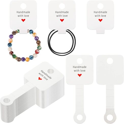 joycraft 100Pcs Self Adhesive Bracelet Display Cards,Kraft Handmade with Love Blank Cards, Jewelry Packaging for Selling, Hanging Display Cards for Jewelry, Bracelet, and Necklace(4“x1.5"） in Kuwait