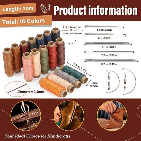 0.8 mm Leather Sewing Thread, 16 Colors 32 Yards Waxed Thread, Round Waxed Thread, Beading Thread, Wax String for Bracelet Making, Sewing Stitching, Bookbinding, Braiding in Saudi Arabia