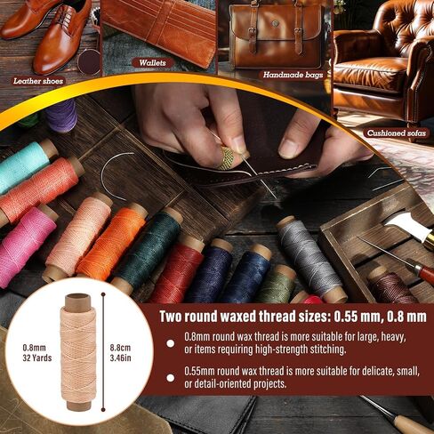 0.8 mm Leather Sewing Thread, 16 Colors 32 Yards Waxed Thread, Round Waxed Thread, Beading Thread, Wax String for Bracelet Making, Sewing Stitching, Bookbinding, Braiding in Saudi Arabia