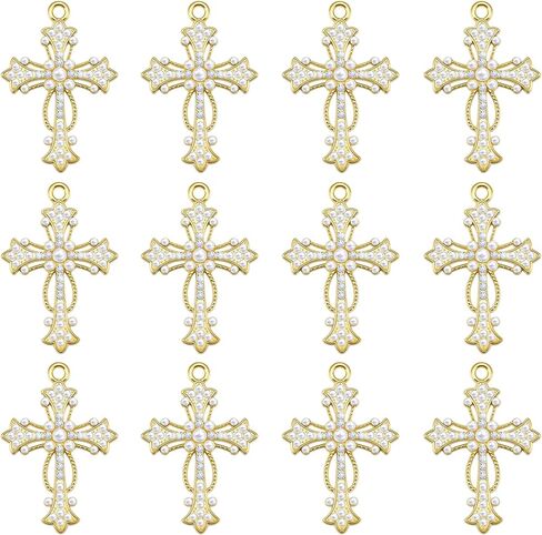 30Pcs Crystal Rhinestone Pearl Cross Charms Alloy Cubic Zirconia Crucifix Pendant for Diy Necklace Earrings Easter Jewelry Making in Kuwait