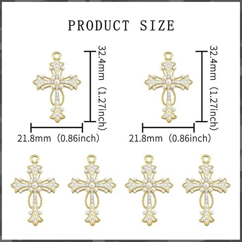 30Pcs Crystal Rhinestone Pearl Cross Charms Alloy Cubic Zirconia Crucifix Pendant for Diy Necklace Earrings Easter Jewelry Making in Kuwait