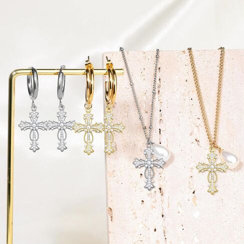 30Pcs Crystal Rhinestone Pearl Cross Charms Alloy Cubic Zirconia Crucifix Pendant for Diy Necklace Earrings Easter Jewelry Making in Kuwait