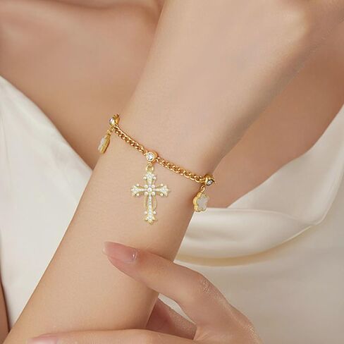 30Pcs Crystal Rhinestone Pearl Cross Charms Alloy Cubic Zirconia Crucifix Pendant for Diy Necklace Earrings Easter Jewelry Making in Kuwait