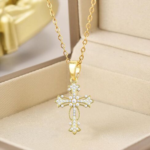 30Pcs Crystal Rhinestone Pearl Cross Charms Alloy Cubic Zirconia Crucifix Pendant for Diy Necklace Earrings Easter Jewelry Making in Kuwait