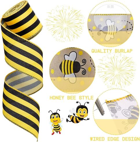 6 Rolls 40 Yards Bee Ribbon Wired Edge Ribbon Honeybee Ribbon for Crafts Wrapping Easter Party Decorations Bee Themed Decorations Bee Baby Birthday Party Supplies in Saudi Arabia