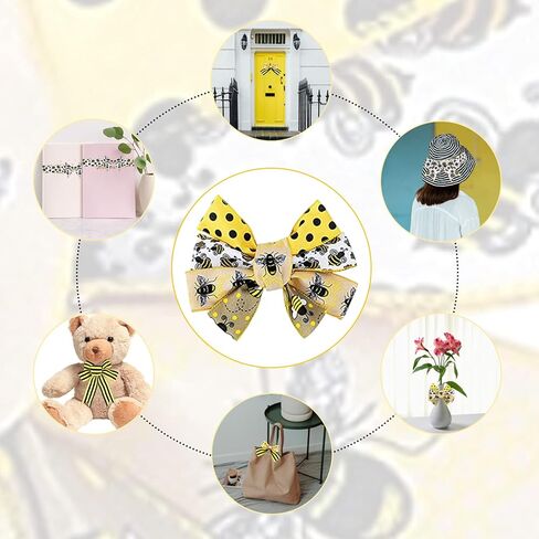 6 Rolls 40 Yards Bee Ribbon Wired Edge Ribbon Honeybee Ribbon for Crafts Wrapping Easter Party Decorations Bee Themed Decorations Bee Baby Birthday Party Supplies in Saudi Arabia