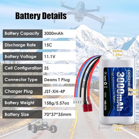 بطارية Urgenex 11.1V 3000mAh Li-Ion لـ R608 Bushless RC Boat 15C 3000MAH بطارية RC عالية السعة مع Deans T Plugh 33.3WH 3S RC BOAT BATTION in Saudi Arabia