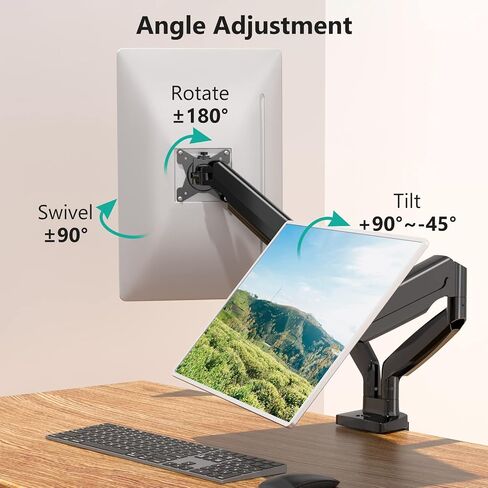 Wali Dual Monitor Stand Arms Mounts ، لشاشاتان ، قوس ثقوب التثبيت القابلة للتكيف مع غاز غاز قابلة للتعديل بالكامل مع Clamp Clamp ، قاعدة Grommet للعرض حتى 32 بوصة ، 19.8 رطل. (GSMP002) ، الأسود in Kuwait