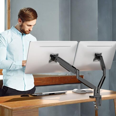 Wali Dual Monitor Stand Arms Mounts ، لشاشاتان ، قوس ثقوب التثبيت القابلة للتكيف مع غاز غاز قابلة للتعديل بالكامل مع Clamp Clamp ، قاعدة Grommet للعرض حتى 32 بوصة ، 19.8 رطل. (GSMP002) ، الأسود in Kuwait