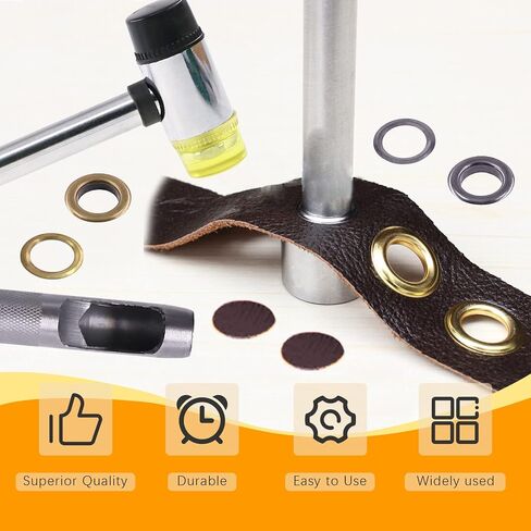 Rustark 120 Sets 3/8 "10mm Grommet Sheelets Kit Kit Kit مع أداة تثبيت 3pcs ، Gold Silver Black Bronze Eyelet Grommet للجلد ، قماش ، قماش القنب ، مشاريع Craft DIY in Kuwait