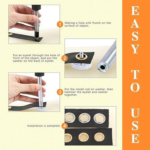 Rustark 120 Sets 3/8 "10mm Grommet Sheelets Kit Kit Kit مع أداة تثبيت 3pcs ، Gold Silver Black Bronze Eyelet Grommet للجلد ، قماش ، قماش القنب ، مشاريع Craft DIY in Kuwait