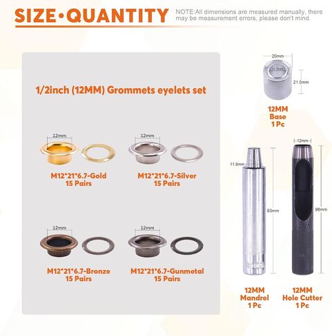 Rustark 120 Sets 3/8 "10mm Grommet Sheelets Kit Kit Kit مع أداة تثبيت 3pcs ، Gold Silver Black Bronze Eyelet Grommet للجلد ، قماش ، قماش القنب ، مشاريع Craft DIY in Kuwait