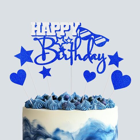 Happy Birthday Cake Toppers, Blue Silver Birthday Cake Topper for Men Women Boys Girls, Birthday Party Glitter Cake Decorations Supplies for Him Her in Saudi Arabia