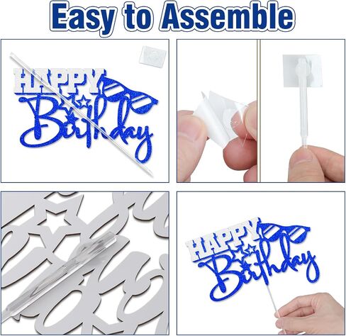 Happy Birthday Cake Toppers, Blue Silver Birthday Cake Topper for Men Women Boys Girls, Birthday Party Glitter Cake Decorations Supplies for Him Her in Saudi Arabia