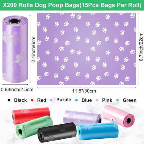 Thenshop 3000 Counts 200 Rolls Dog Poop Bag Plastic Dog Vals Acags يمكن التخلص منها للحيوانات الأليفة الأليفة أنبوب المشي في الهواء الطلق. in Kuwait