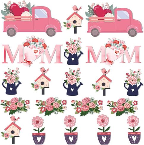 Mother's Day Decoration Sticks Cards Party Centerpiece Sticks Vase Cake Toppers Flowers Birds Cars for Love Mum Day Art Decor in Kuwait