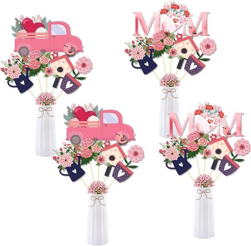 Mother's Day Decoration Sticks Cards Party Centerpiece Sticks Vase Cake Toppers Flowers Birds Cars for Love Mum Day Art Decor in Kuwait