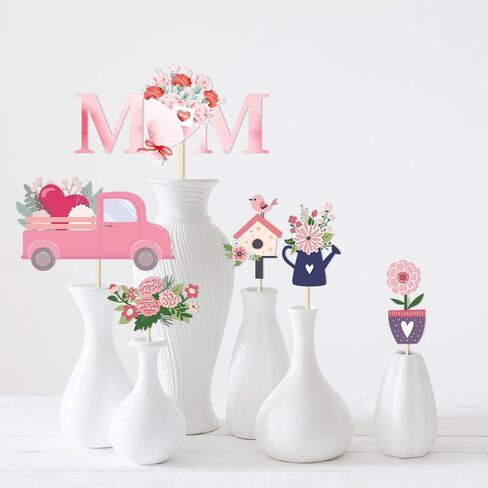 Mother's Day Decoration Sticks Cards Party Centerpiece Sticks Vase Cake Toppers Flowers Birds Cars for Love Mum Day Art Decor in Kuwait