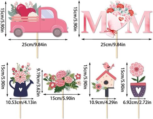 Mother's Day Decoration Sticks Cards Party Centerpiece Sticks Vase Cake Toppers Flowers Birds Cars for Love Mum Day Art Decor in Kuwait