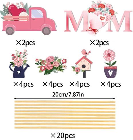 Mother's Day Decoration Sticks Cards Party Centerpiece Sticks Vase Cake Toppers Flowers Birds Cars for Love Mum Day Art Decor in Kuwait