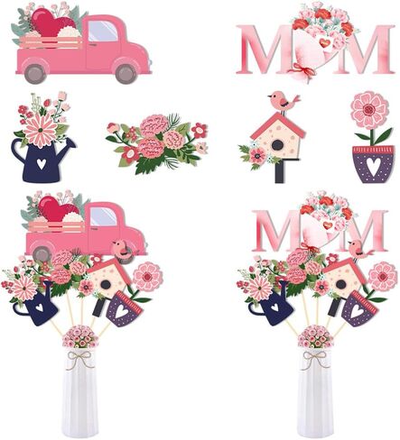 Mother's Day Decoration Sticks Cards Party Centerpiece Sticks Vase Cake Toppers Flowers Birds Cars for Love Mum Day Art Decor in Kuwait
