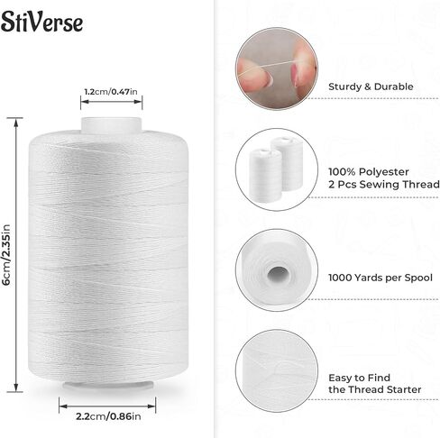 12 Pcs Sewing Thread, 1000 Yards Black Thread for Sewing，All-Purpose White Thread for Sewing，Polyester Thread for Sewing Machine, Hand Stitching, Quilting (White & Black) in Kuwait
