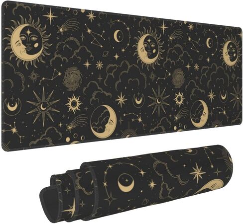 Constellations Gaming Mouse Pad with Stitched Edges, Black Gold Moon Stars Tarot Sun Large Mousepad Long XL Keyboard and Mouse Pad Desk Mat for Gaming Office & Home 31.5''X11.8'' Desk Decor in Kuwait