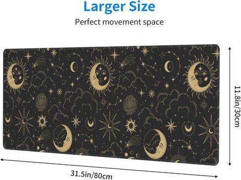 Constellations Gaming Mouse Pad with Stitched Edges, Black Gold Moon Stars Tarot Sun Large Mousepad Long XL Keyboard and Mouse Pad Desk Mat for Gaming Office & Home 31.5''X11.8'' Desk Decor in Kuwait
