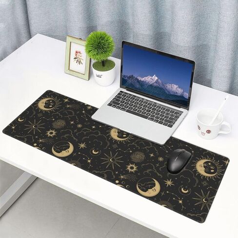 Constellations Gaming Mouse Pad with Stitched Edges, Black Gold Moon Stars Tarot Sun Large Mousepad Long XL Keyboard and Mouse Pad Desk Mat for Gaming Office & Home 31.5''X11.8'' Desk Decor in Kuwait