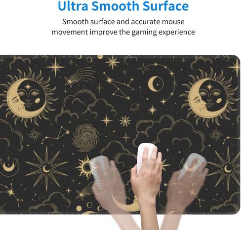 Constellations Gaming Mouse Pad with Stitched Edges, Black Gold Moon Stars Tarot Sun Large Mousepad Long XL Keyboard and Mouse Pad Desk Mat for Gaming Office & Home 31.5''X11.8'' Desk Decor in Kuwait