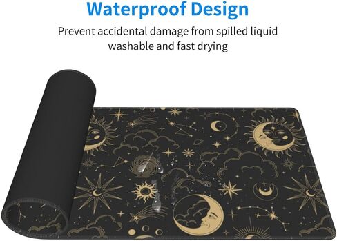 Constellations Gaming Mouse Pad with Stitched Edges, Black Gold Moon Stars Tarot Sun Large Mousepad Long XL Keyboard and Mouse Pad Desk Mat for Gaming Office & Home 31.5''X11.8'' Desk Decor in Kuwait