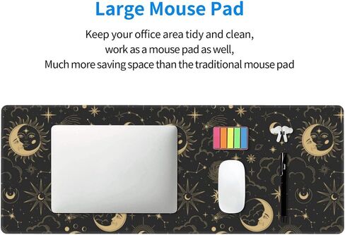Constellations Gaming Mouse Pad with Stitched Edges, Black Gold Moon Stars Tarot Sun Large Mousepad Long XL Keyboard and Mouse Pad Desk Mat for Gaming Office & Home 31.5''X11.8'' Desk Decor in Kuwait