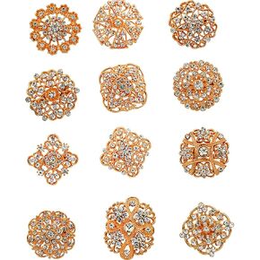 Ezing 12pcs Gold Plated Crystal Brooch for Wedding Bouquet (L)