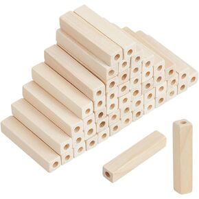 NBEADS 50 Pcs Unfinished Wood Rectangle Beads, Large Hole Beads Unfinished Blank Beads Rectangle Tube Beads for DIY Necklace Bracelet Jewelry Making 0.39x1.9inch