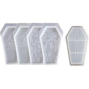5 Pcs Halloween Coffin Storage Box Mold with Lids Epoxy Crystal Resin Silicone Mold for DIY Home Decoration Jewelry Storage, 4.72x2.75in, Clear