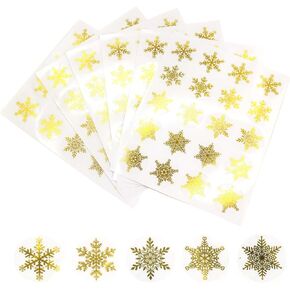 1.5 inches/500 Christmas Snowflakes Stickers in 25 Sheets of 20 Stickers, 5 Transparent Gold Designs of Winter Holiday Stickers for Christmas Decorations Envelopes Cards Crafts