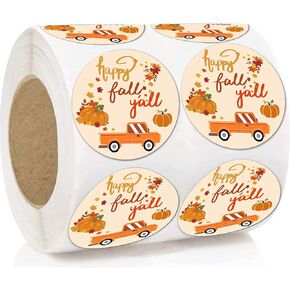 Happy Fall Y'all Stickers,Thanksgiving Stickers,Autumn Floral Thank You Labels for Party Favors,Envelope Seals & Goodie Bags,1.5 Inches,500Pcs.