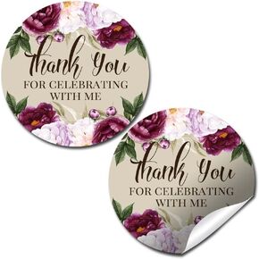 Deep Violet Watercolor Floral Bridal Shower Party Sticker Labels, 40 2" Party Circle Stickers by AmandaCreation, Great for Party Favors, Envelope Seals & Goodie Bags