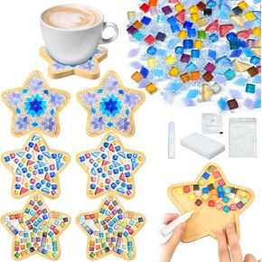 6 Sets DIY Mosaic Tiles for Crafts Mixed Color Glass Mosaic Kits Adults DIY Coasters Kit Make Your Own Stained Glass Mosaic Tiles Coaster for Handmade Home Decoration Gift (Round)