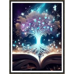 TEXORI 5D Diamond Art Kits for Adults 12x16inch Square Full Drill DIY Flower Landscape Gem Art Paint Crafts Wall Decor Gift for Beginners(Book Tree)