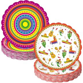 100 Pack 9 Inch Mexican Paper Plates Fiesta Dinner Plates Taco Tuesday Plates Cinco De Mayo Disposable Plates for Mexican Birthday Party Decorations Supplies(Classic)