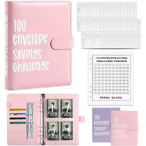 100 Envelopes Money Saving Challenge Binder Money Savings Budget Challenge Book with Cash Envelopes Challenge Tracker for Home,Office,School,Easy and Fun Way to Save $5050 Pink