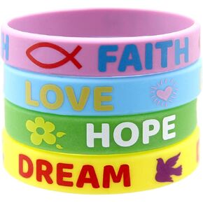 24 Inspirational Sayings Bracelets for Kids Rubber Easter Bracelets Faith Hope Love Dream Wristband Easter Day Gifts Party Supplies