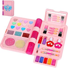 35 PCS Kids Makeup Kit Set for Girls, Princess Play Make up Toys Real Washable Cosmetic Set with Mirror, Non-Toxic Beauty Book Makeup Set Dress Up Set for Age 3+ Toddlers Girls as Gifts