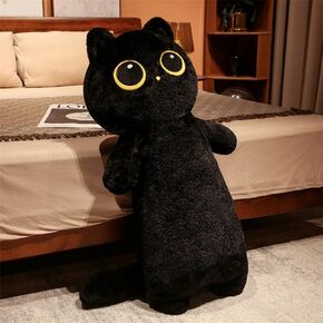 Cat Plush Toy Cute Cat Stuffed Animal Plush Pillow Toy Soft Cat Plushies for Kids Birthday (Black Cat)