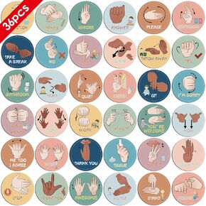 ASL Classroom Hand Signal Cards - 36 Classroom Hand Signal Decor Sign Language Posters for Teachers Students Visual Cues (Retro Groovy)