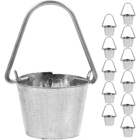 LOGOFUN 12Pcs Dollhouse Miniature Water Bucket Doll House Iron Bucket Mini Barrel Model for Garden Micro Landscape Decoration