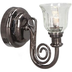 1:12 Dollhouse Wall Lamp Vintage Look LED Warm Light Metal Dollhouse Miniature Wall Sconce with Button Battery Gifts for Baby