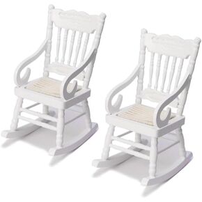 Dollhouse Chairs 2PCS Miniature Rocking Chair 1:12 Scale Wooden FurnitureAccessories Tiny Mini House Home Outdoor Cake Topper Decoration ModelLiving Room Scene Christmas Craft Displays (White)